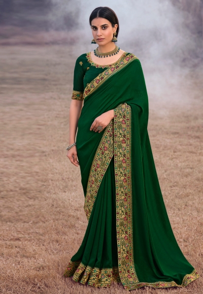 Green silk festival wear saree 3904