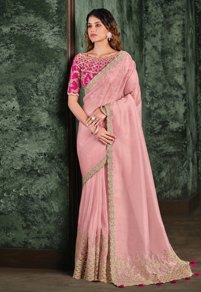 Pink organza festival wear saree 22006
