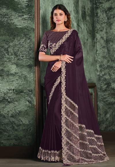 Purple silk georgette festival wear saree 22016