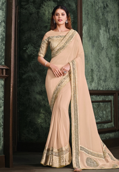 Peach silk georgette festival wear saree 22018