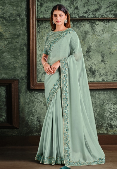 Sky blue organza saree with blouse 22019