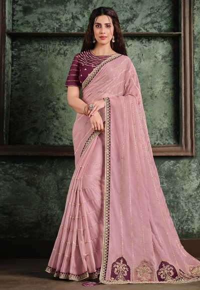 Pink silk festival wear saree 22020