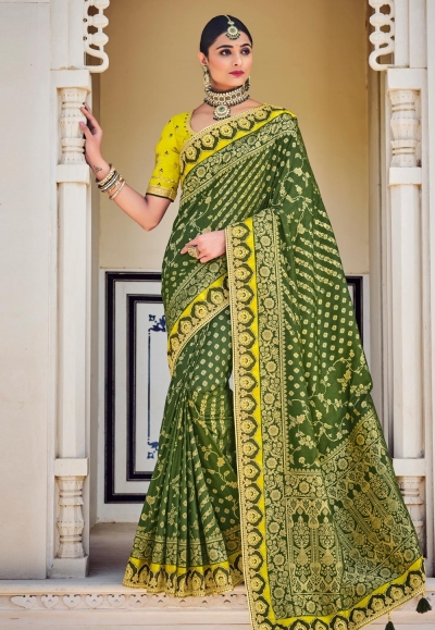 Green silk saree with blouse 5109