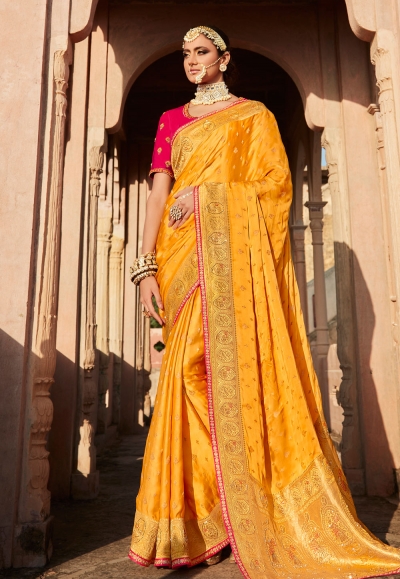 Yellow silk saree with blouse 113