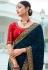 Navy blue satin chiffon saree with blouse 1105