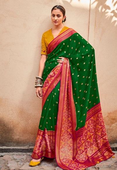 Green silk saree with blouse 15081