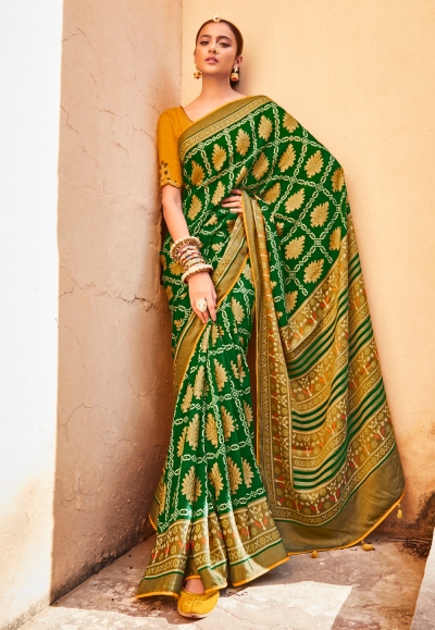 Green silk saree with blouse 15089