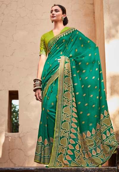 Sea green silk saree with blouse 15091