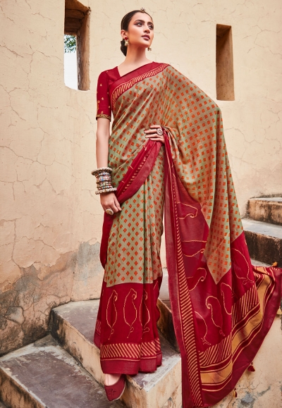 Beige silk festival wear saree 15082