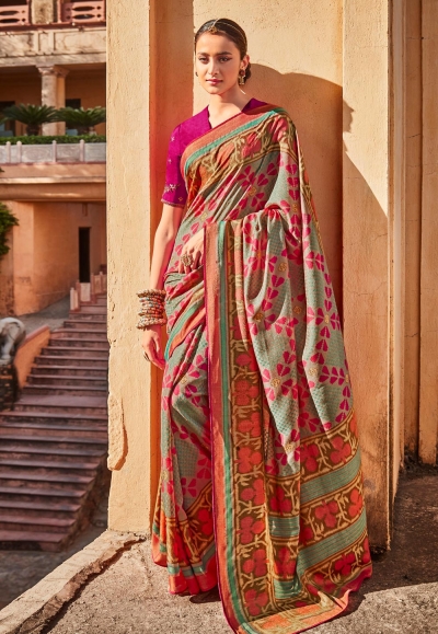 Pista green silk festival wear saree 15084