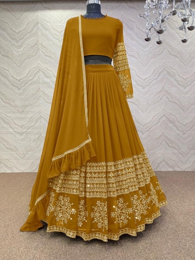 Bollywood Model Mustuard georgette wedding lehenga