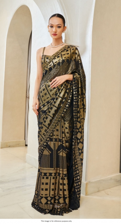 Bollywood Manish Malhotra inspired black and gold saree
