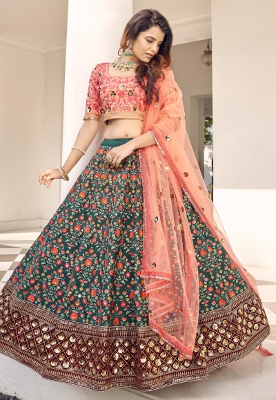 Green art silk circular lehenga choli 1917