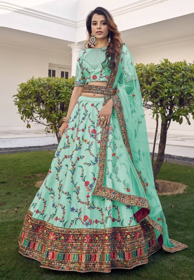 Sea green silk circular lehenga choli 1913