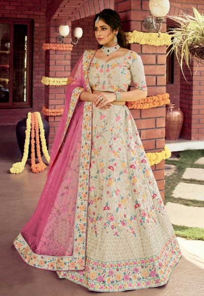 Grey raw silk embroidered work lehenga choli 7122