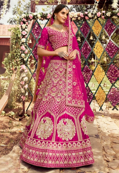 Magenta raw silk bridal lehenga choli 7135