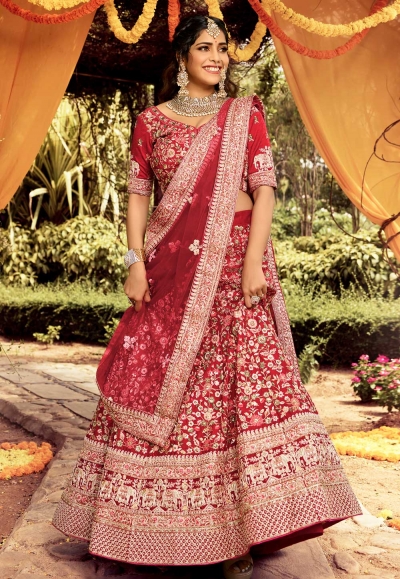 Maroon and pink deals bridal lehenga