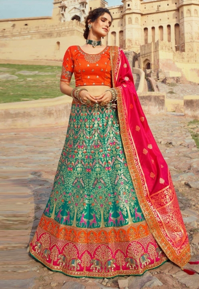 Sea green banarasi silk a line lehenga choli 1201