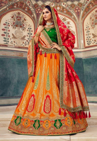 Orange banarasi silk a line lehenga choli 1205