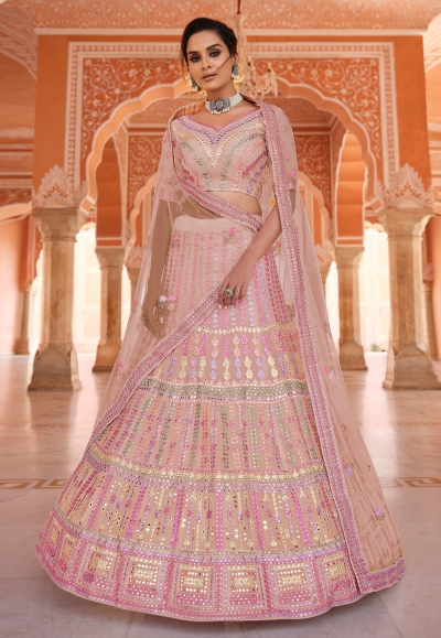 Peach organza a line lehenga choli 8509