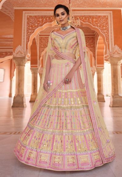 Yellow organza a line lehenga choli 8510