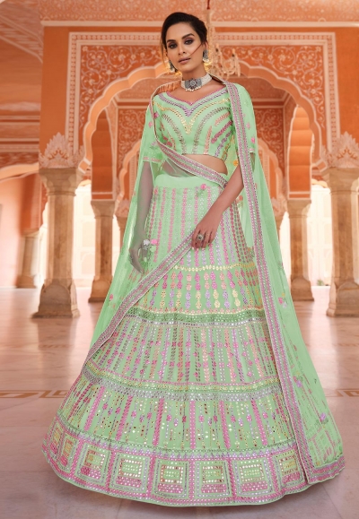 Pista green organza a line lehenga choli 8511