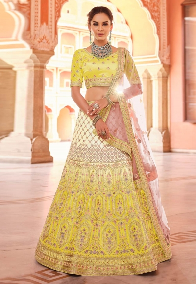 Yellow velvet a line lehenga choli 8515