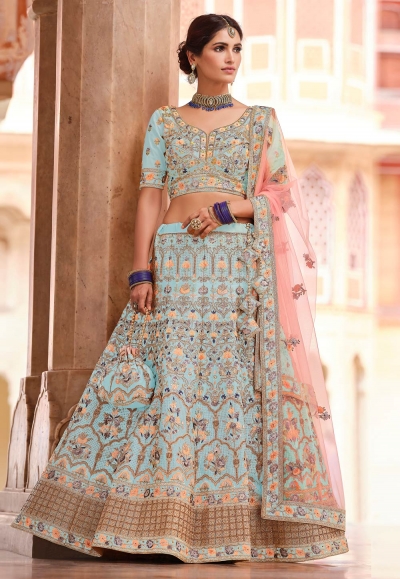 Sky blue crepe a line lehenga choli 8519