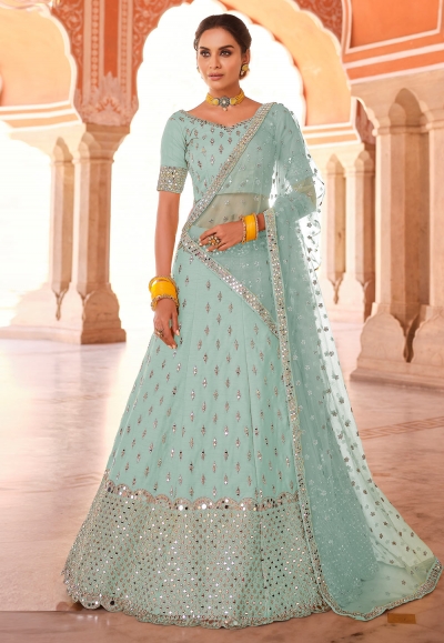 Sky blue art silk a line lehenga choli 8522