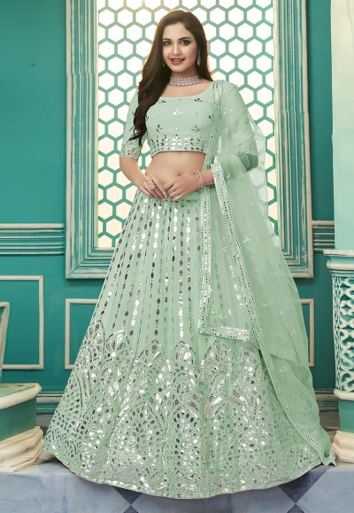 Pista green georgette circular lehenga choli 1904