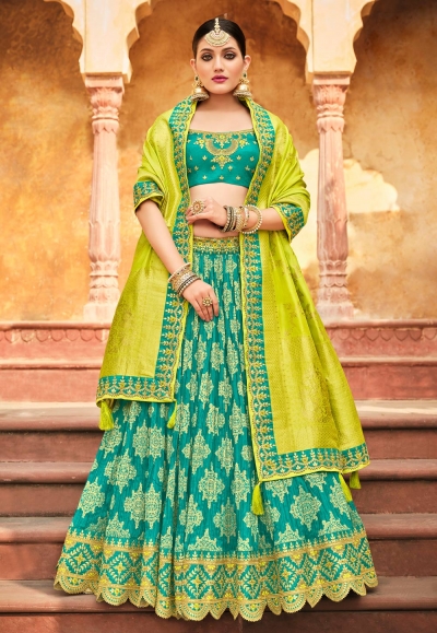 Sea green silk circular lehenga choli 5006