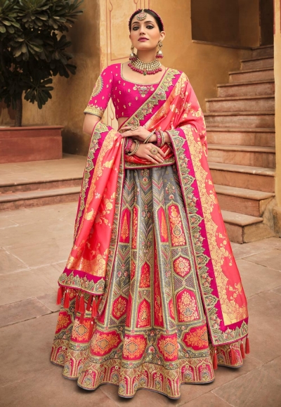 Grey silk circular lehenga choli 5007