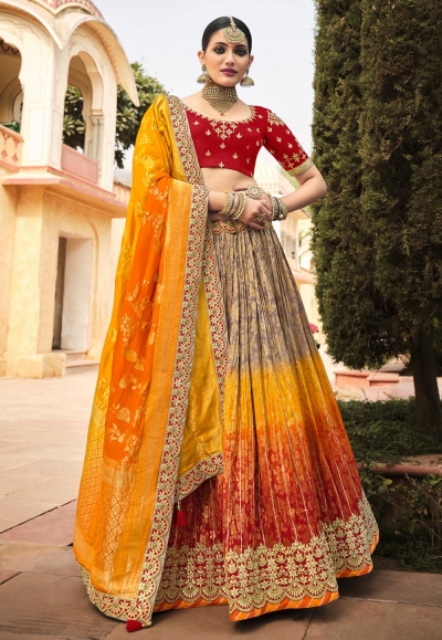 Grey silk circular lehenga choli 5009