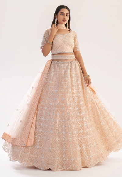 Peach net circular lehenga choli 1052