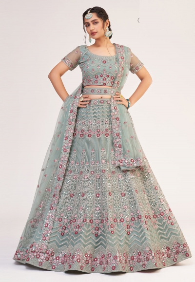 Sea green net circular lehenga choli 1056