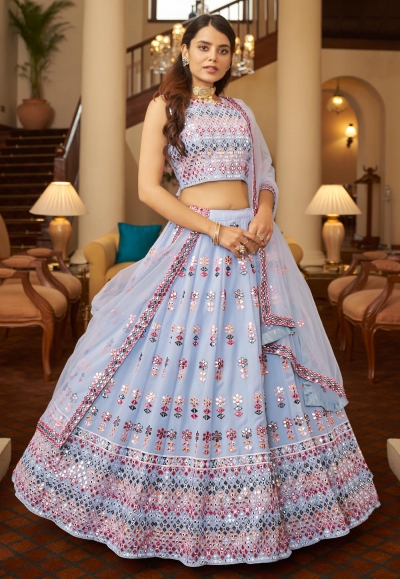 Sky blue georgette circular lehenga choli 1933