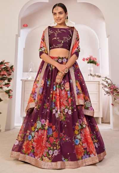 Wine georgette circular lehenga choli 6008