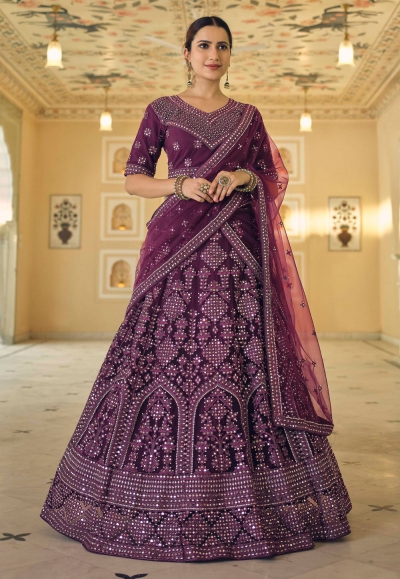 Purple soft net circular lehenga choli 9454