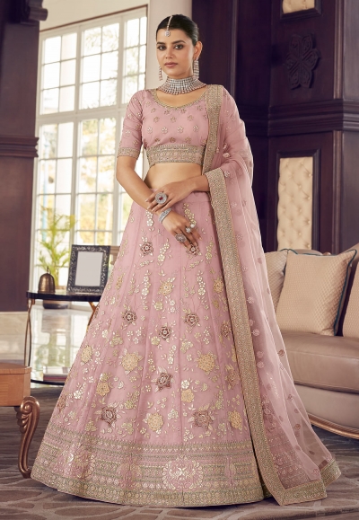 Pink organza a line lehenga choli 9401