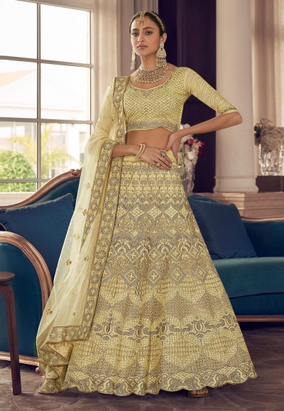 Yellow crepe a line lehenga choli 9404