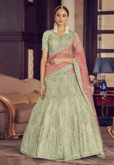 Pista green crepe a line lehenga choli 9406