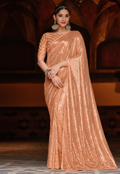 Peach designer sequence saree with blouse 2046A