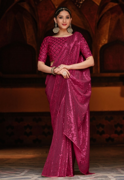 Magenta designer full sequence saree with blouse 2046D