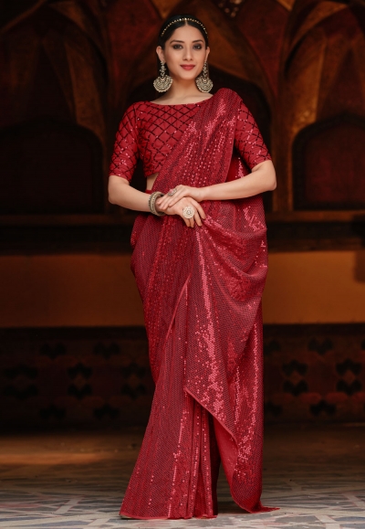 Maroon designer full sequence saree with blouse 2046B
