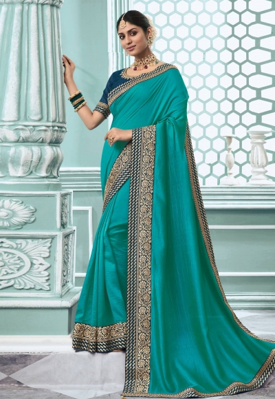 Sky blue silk saree with blouse 3503