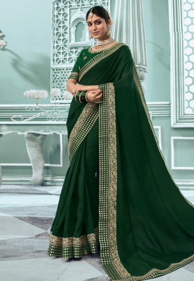 Green silk saree with blouse 3505