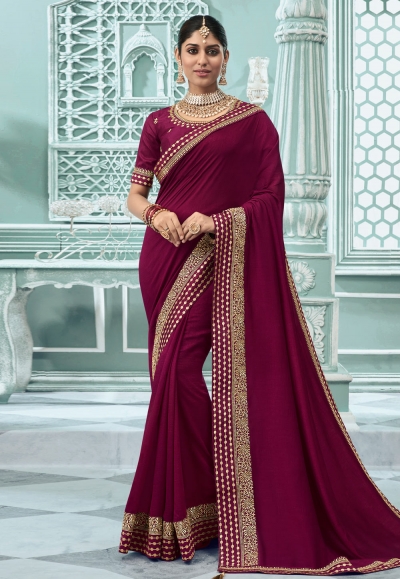 Wine silk festival wear saree 3504