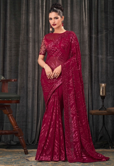 Magenta georgette festival wear saree 2302