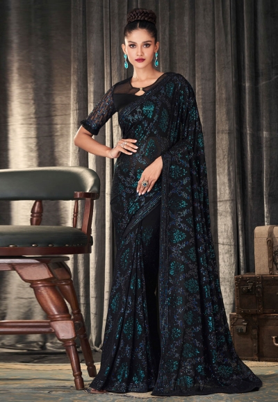 Black georgette saree with blouse 2307