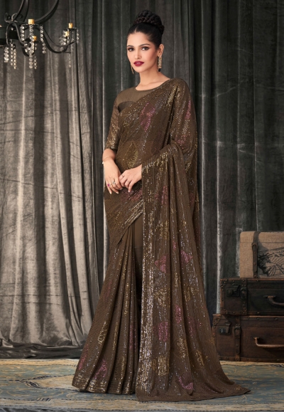 Brown georgette festival wear saree 2312